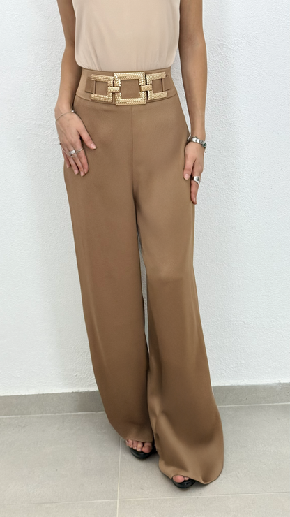 Gold Akseuarlı Saten Pantolon