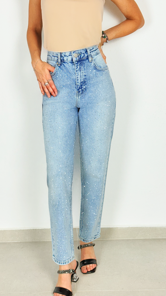 Taş Detaylı Mom Jean Pantolon