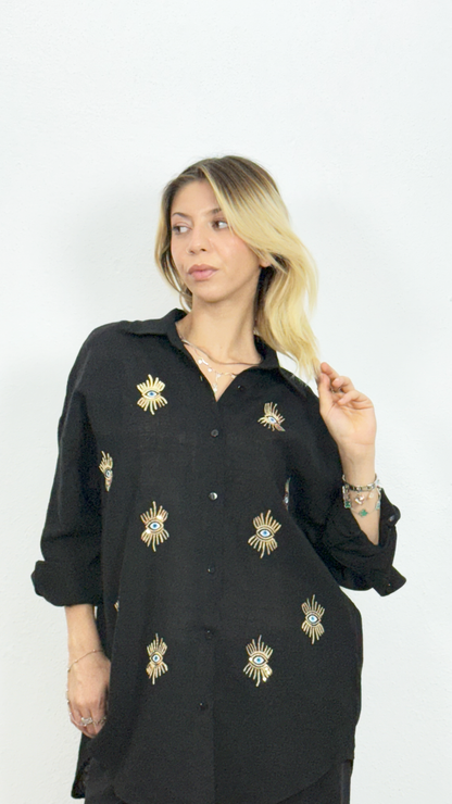 Göz Detaylı Keten Gömlek