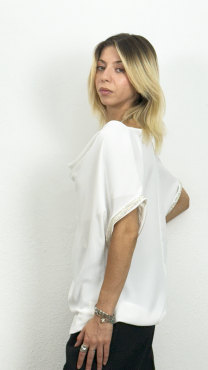 Degaje Yaka Kolları Taş Detaylı Bluz