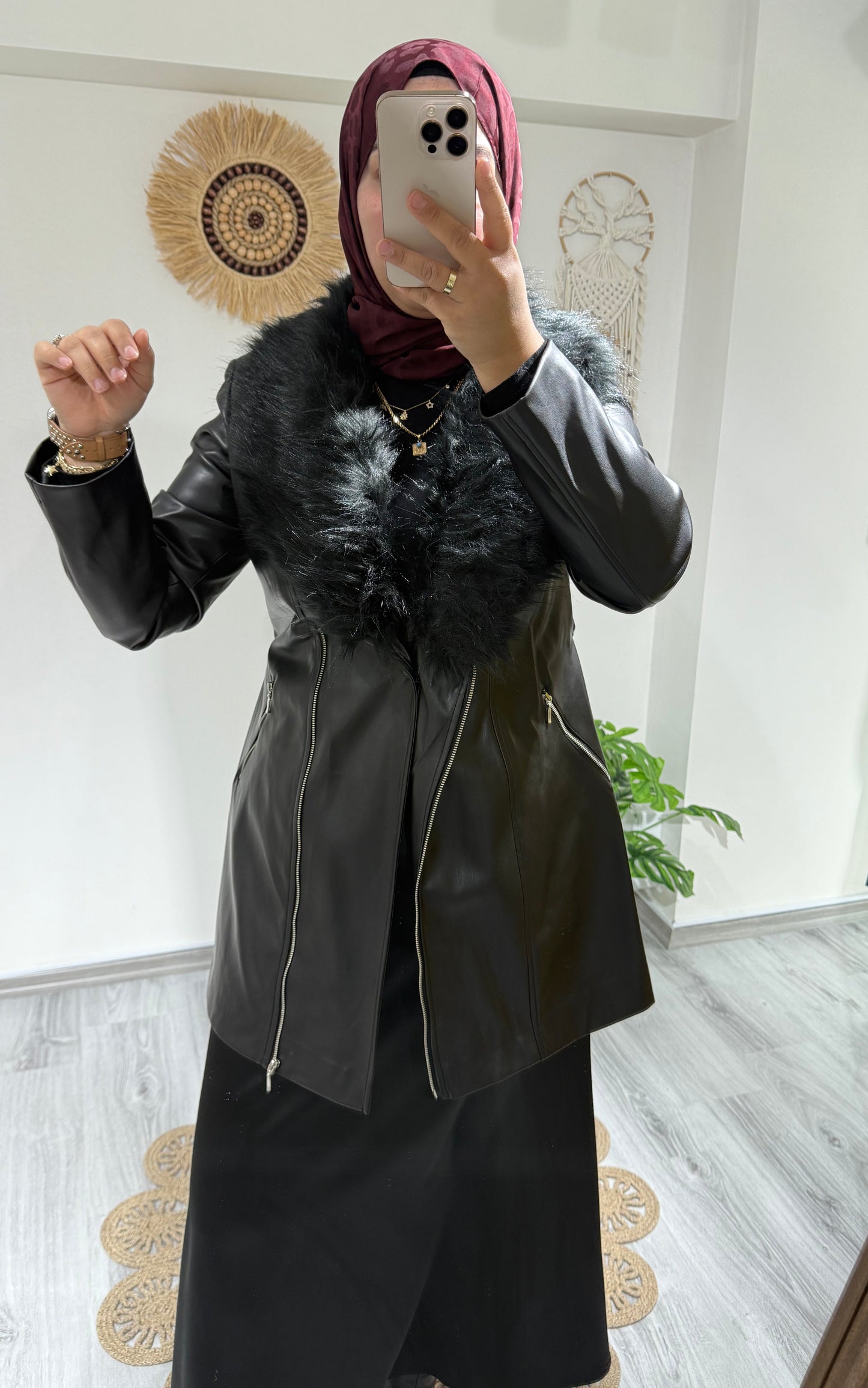 Kürk Detaylı Deri Ceket