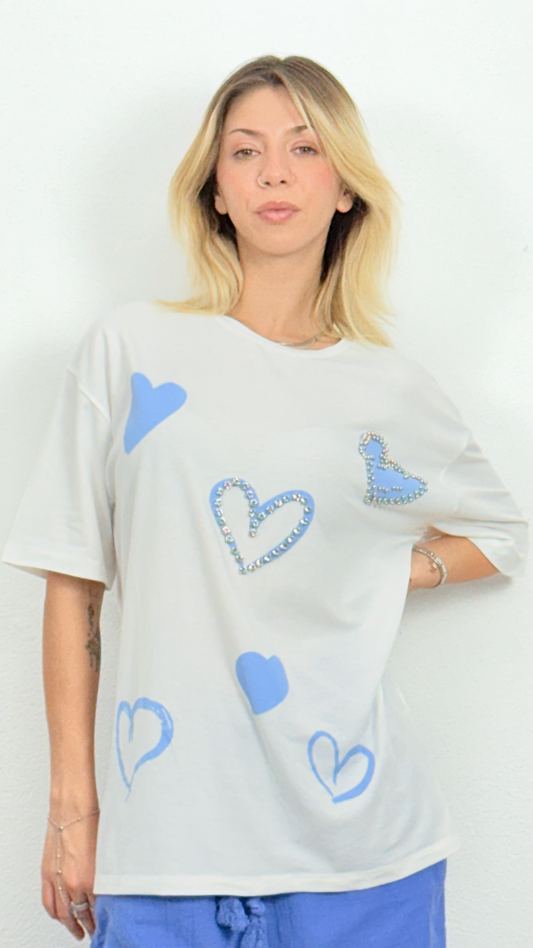 Kalp ve Boncuk Detaylı T-Shirt