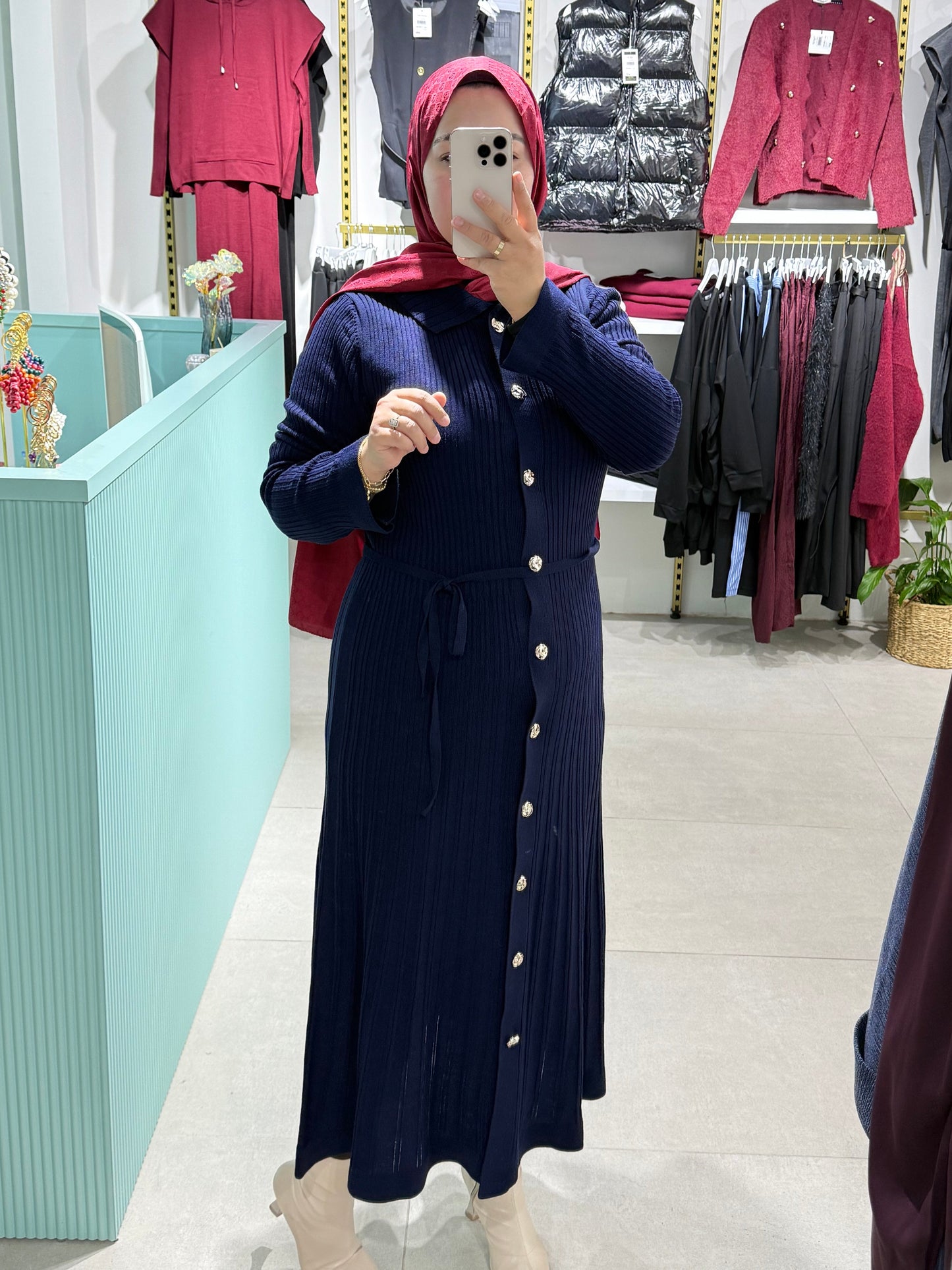 Düğmeli Triko Elbise