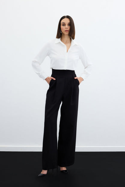 Bel Detaylı Cepli Pantolon - Siyah