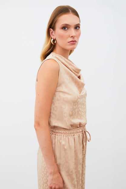 Degaje Yaka Kolsuz Bluz-Camel