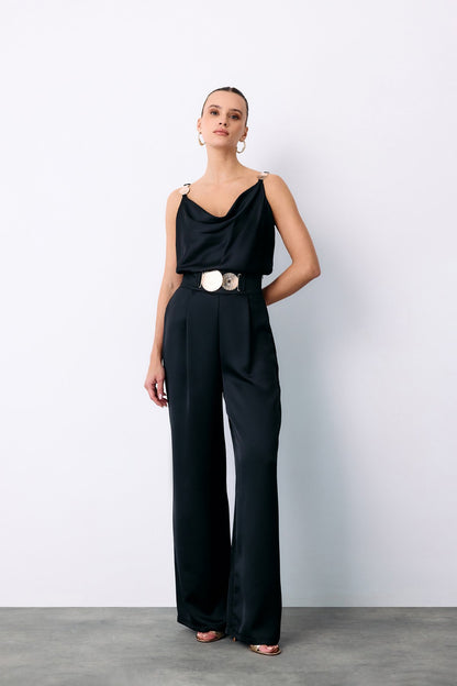 Salaş Krep Saten Pantolon - Siyah