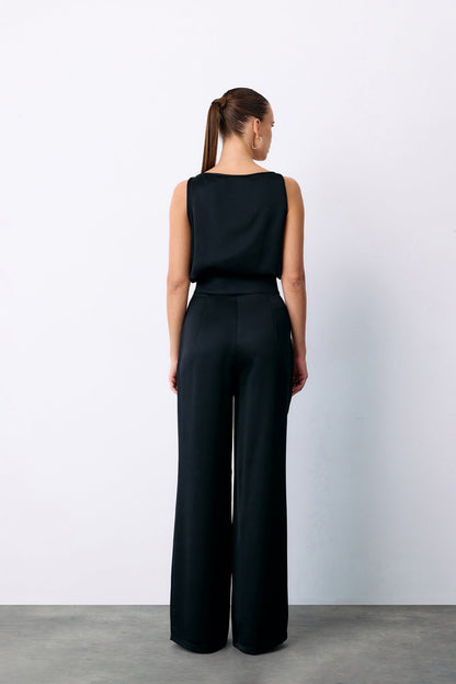 Salaş Krep Saten Pantolon - Siyah