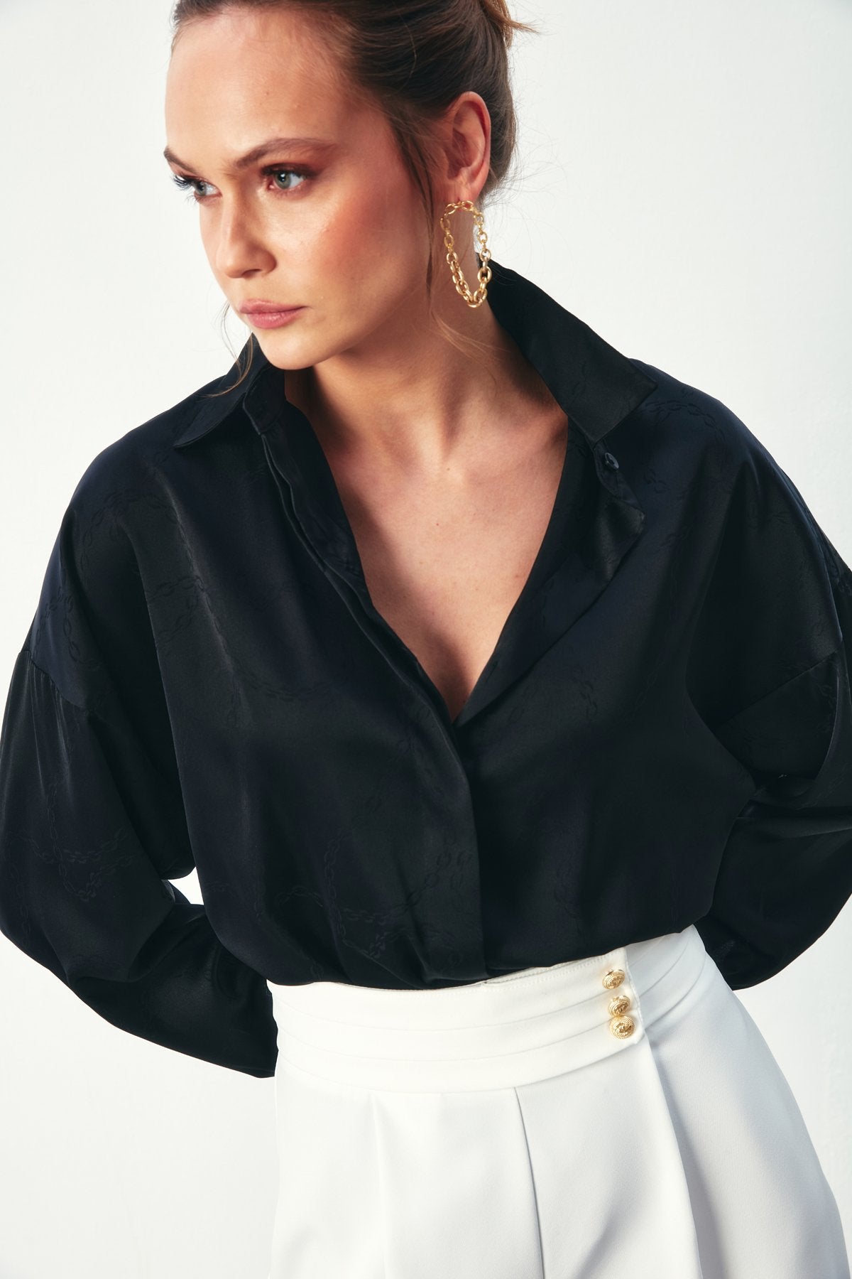 Zincir Desenli Gömlek - Siyah