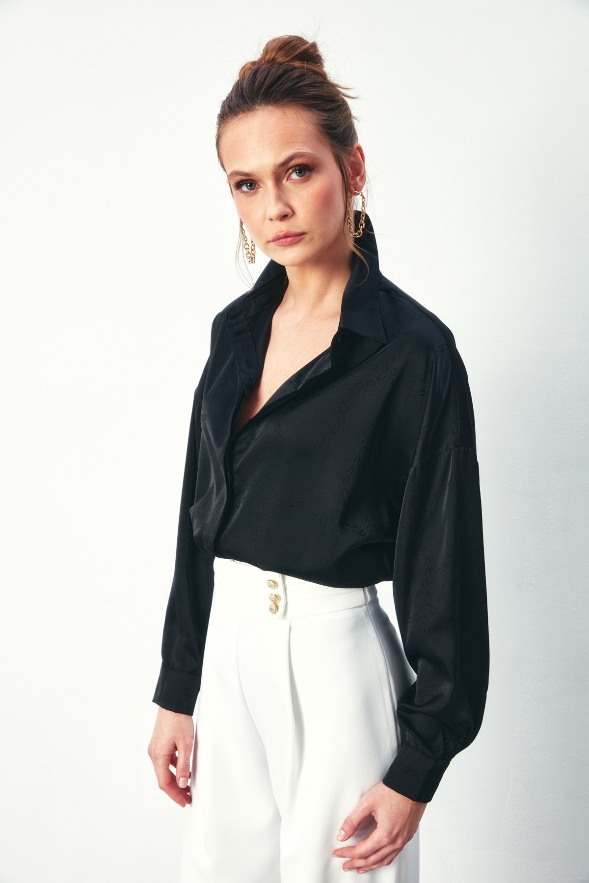 Zincir Desenli Gömlek - Siyah